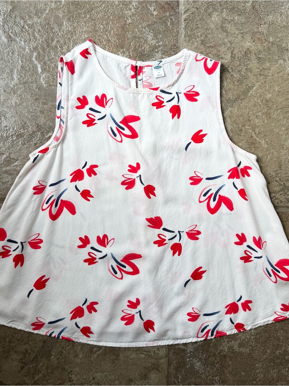 Old Navy Red & Blue Floral Sleeveless Trapeze Tank Top Medium